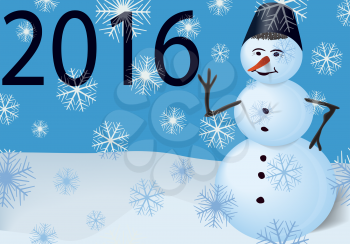 Calendar cover snowman with falling snowflakes, EPS10 - vector graphics.