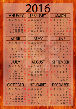 Calendar American 2016, EPS10 - vector graphics.