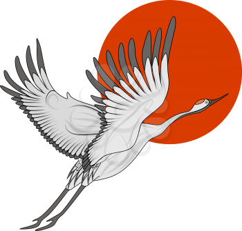 Flying crane Japanese style, vector illustration EPS 8