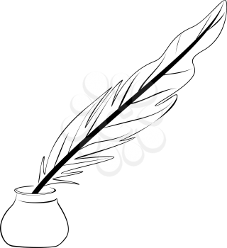 Quill pen in inkwell line drawing, Vector Illustration EPS 8