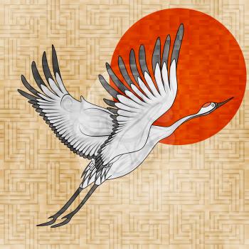 Flying crane Japanese style, seamless illustration