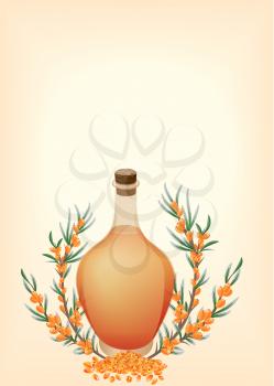 Sea buckthorn oil elegant bottle, vector illustration EPS 10