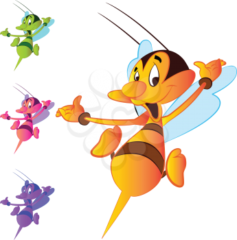 Royalty Free Clipart Image of Bees in Different Colours