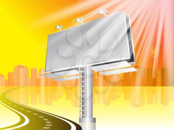 Royalty Free Clipart Image of Billboard at a Road With a City in the Background