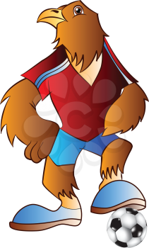 Royalty Free Clipart Image of a Bird Mascot With a Soccer Ball