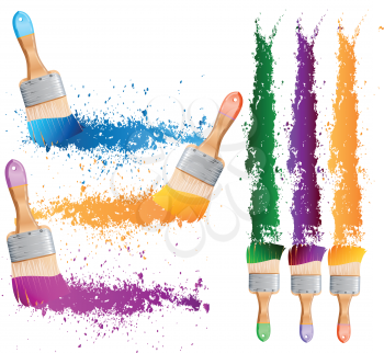 Royalty Free Clipart Image of Paintbrushes and Streaks