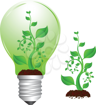 Royalty Free Clipart Image of a Light Bulb With a Plant and a Plant