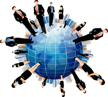 Royalty Free Clipart Image of a Business Team on a Globe