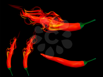 Royalty Free Clipart Image of Flaming Chili Peppers