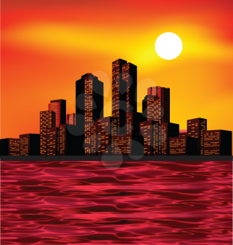 Royalty Free Clipart Image of a Skyline at Sunset