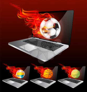 Royalty Free Clipart Image of Sports Balls With Flames