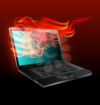 Royalty Free Clipart Image of Fire on a Laptop Screen