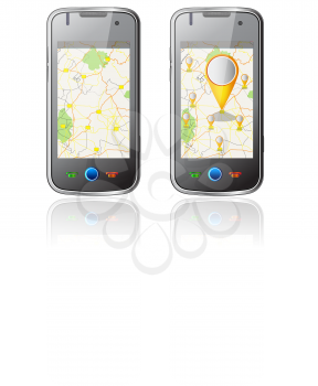 Royalty Free Clipart Image of Two Cellphones With Navigation