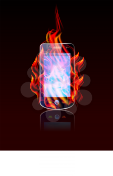 Royalty Free Clipart Image of a Burning Cellphone