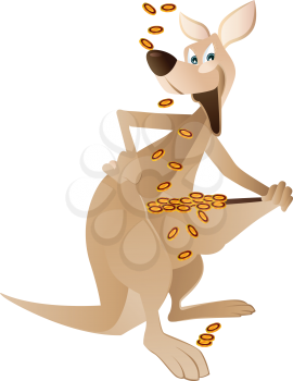Royalty Free Clipart Image of a Kangaroo With Money in Its Pocket