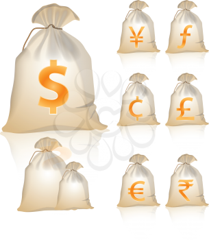 Royalty Free Clipart Image of Bags With Currency Symbols