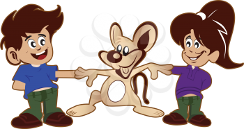 Royalty Free Clipart Image of a Boy and a Girl With a Mouse