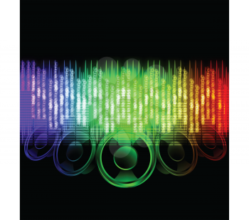 Royalty Free Clipart Image of a Color Spectrum Pulse With Musical Notes