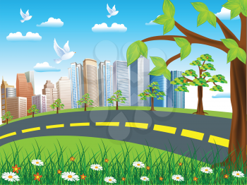 Royalty Free Clipart Image of a City and Road
