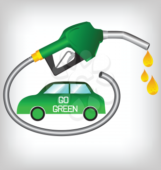 Royalty Free Clipart Image of a Green Car With a Green Hose Around It