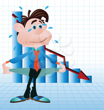 Royalty Free Clipart Image of a Broke Man in Front of a Graph