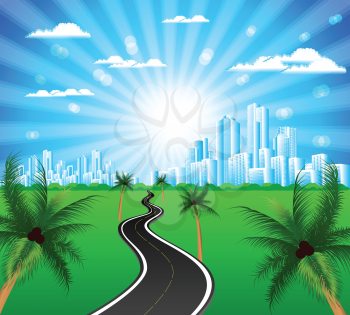 Royalty Free Clipart Image of a Road To Buildings