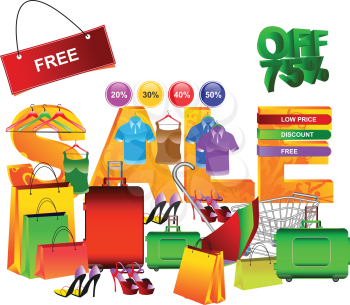 Royalty Free Clipart Image of a Sale and Shopping Purchases