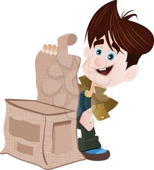 Royalty Free Clipart Image of a Boy With an Open Package