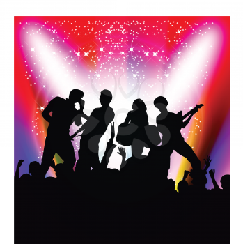 Royalty Free Clipart Image of a Band on a Discotheque Background