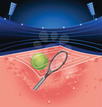 Royalty Free Clipart Image of a Tennis Court and Stadium