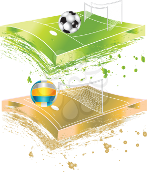 Royalty Free Clipart Image of a Soccer Field and a Volleyball Court