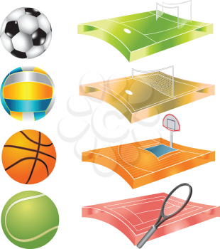 Royalty Free Clipart Image of Sports Balls and Where They're Played