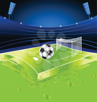 Royalty Free Clipart Image of a Soccer Ball and Field