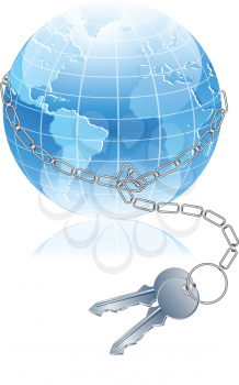 Royalty Free Clipart Image of a Key Chain Around a Globe
