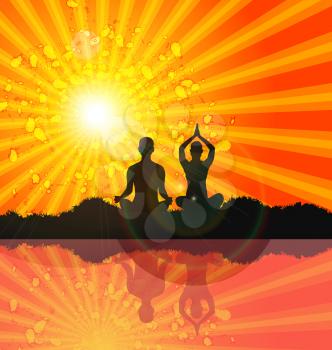 Royalty Free Clipart Image of Two People Doing Yoga