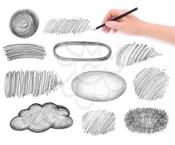 hand and pencil scribbles design elements