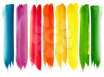 Set of colorful watercolor brush strokes. Isolated on white. 