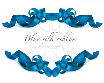 blue silk ribbon frame on white background
