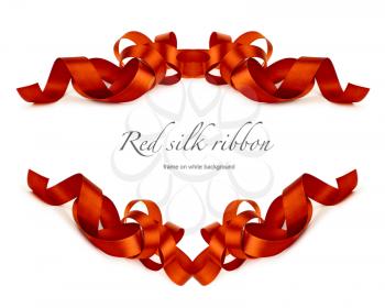 red silk ribbon frame on white background