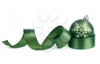green christmas ball and ribbon