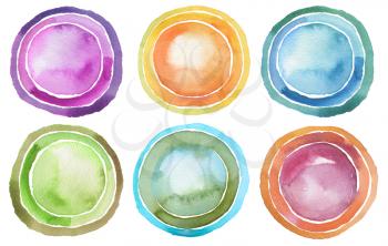 Circle watercolor painted button background. Texture paper. Isolated. Collection