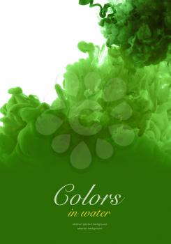 Acrylic green colors in water. Abstract background.