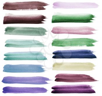 Set of colorful watercolor brush strokes. Isolated on white.

