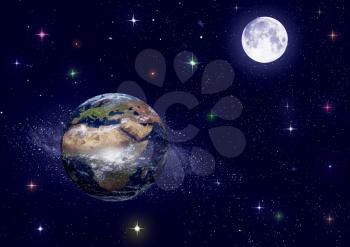 The Earth, Moon, stars