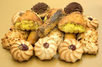 cookies in assortiment on a golden background