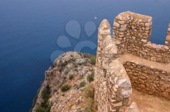 looking down from the Alanya Castle to the Mediterranean Sea.