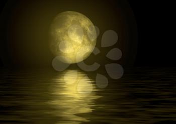 Royalty Free Photo of a Full Moon Reflected in Water