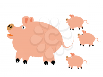 Royalty Free Clipart Image of a Pig and Piglets