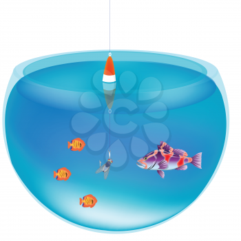 Royalty Free Clipart Image of an Aquarium With Fish and a Hook