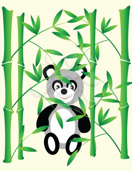 Royalty Free Clipart Image of a Panda Bear and Bamboo